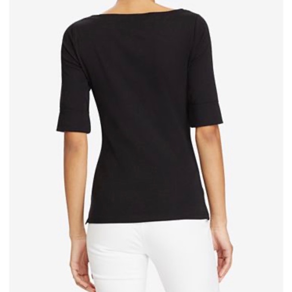 RALPH LAUREB Black Knit Boat Neck Elbow Top - Picture 2 of 2